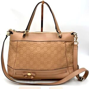 Auth Gucci Beige Pink Guccisima Leather Mayfair Princey 2way Satchel Preloved